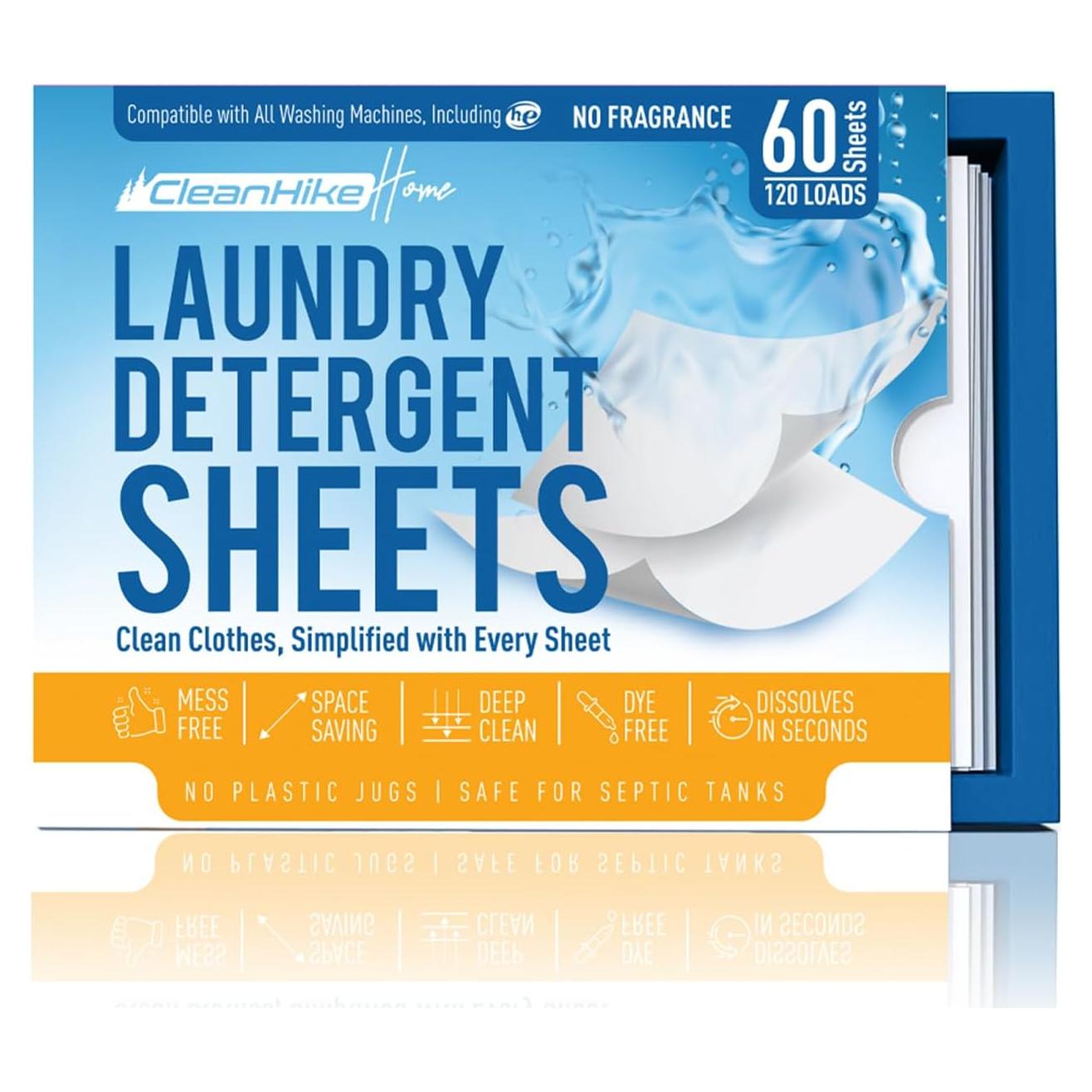 Hojas de detergente CleanHike - 120 cargas hipoalergénicas
