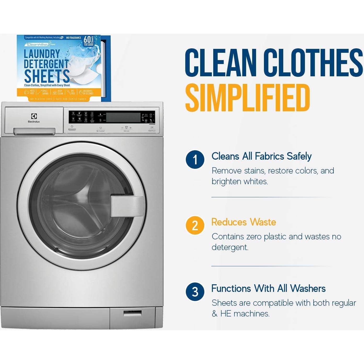 Hojas de detergente CleanHike - 120 cargas hipoalergénicas