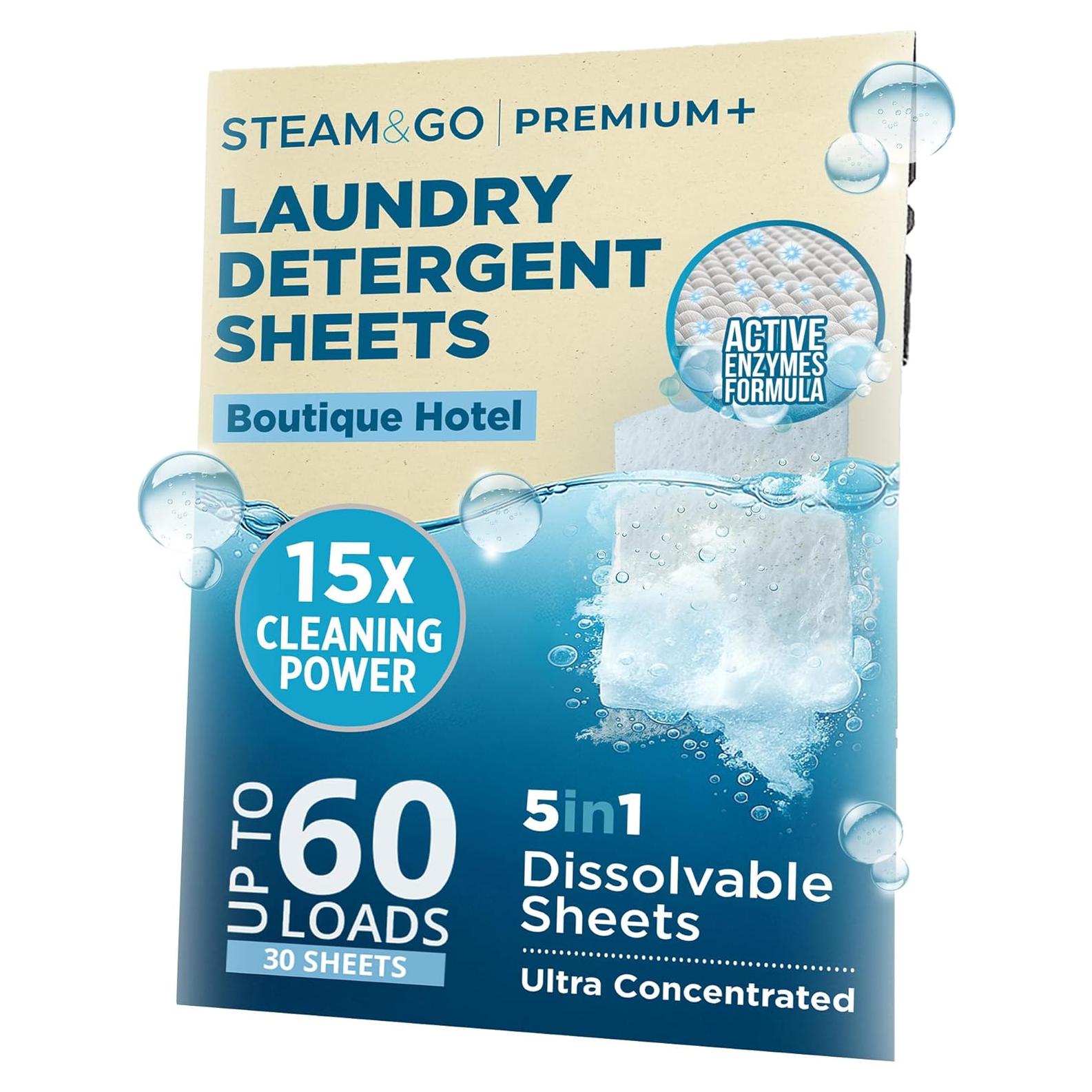 Hojas de detergente Premium+ Steam and Go 5 en 1 - 30 Ct