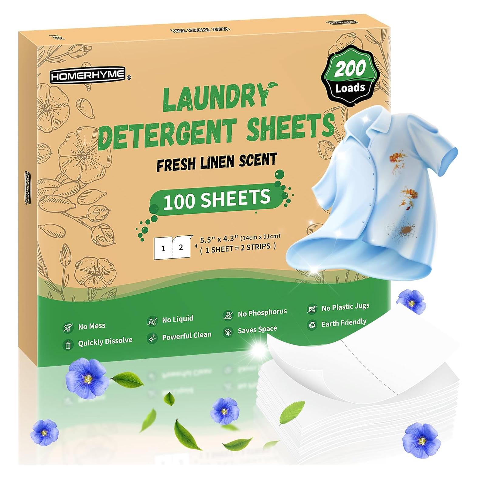 Hojas de Detergente para Ropa HOMERHYME - 100 Hojas Ecológicas