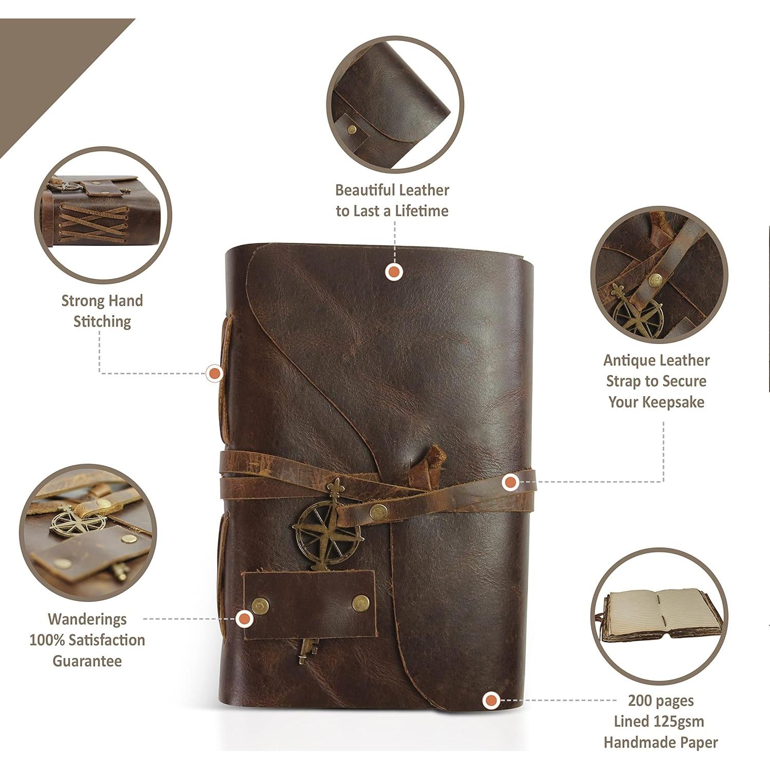 Diario de Cuero Vintage Wanderings A6 200 Páginas Marrón
