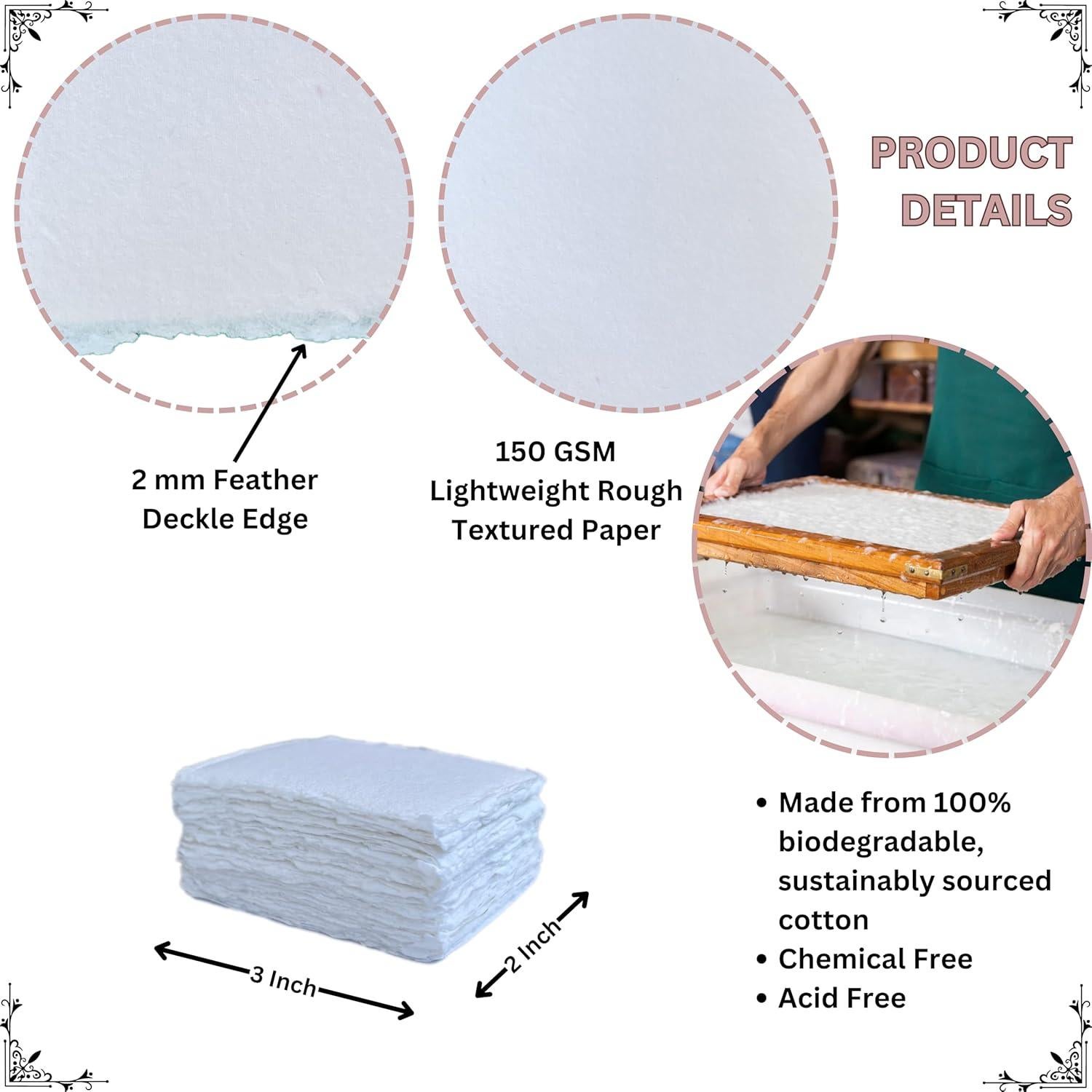 Papel de Algodón Hecho a Mano 150gsm 5x7 cm 50 Hojas