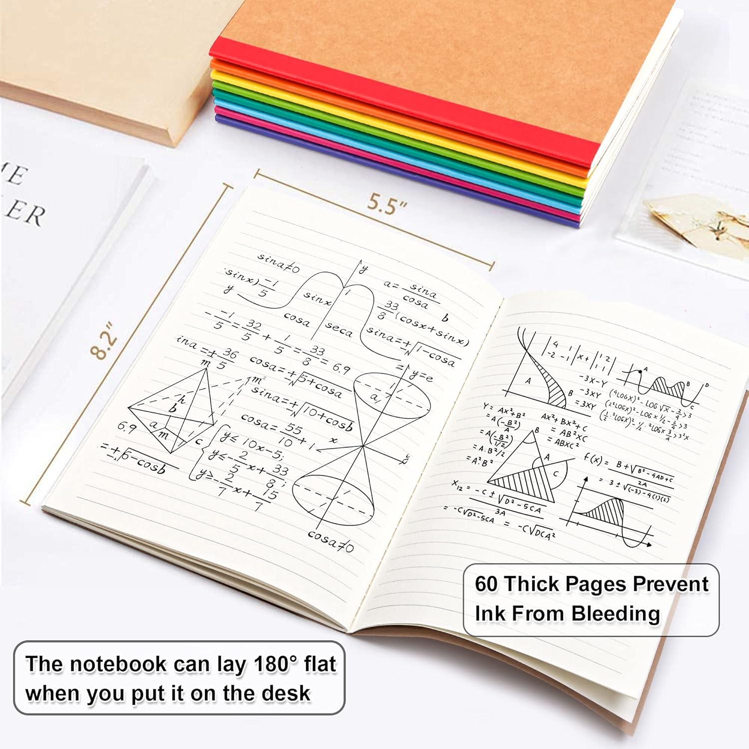 Feela 8 Cuadernos A5 de Composición Kraft Rayados 60 Páginas