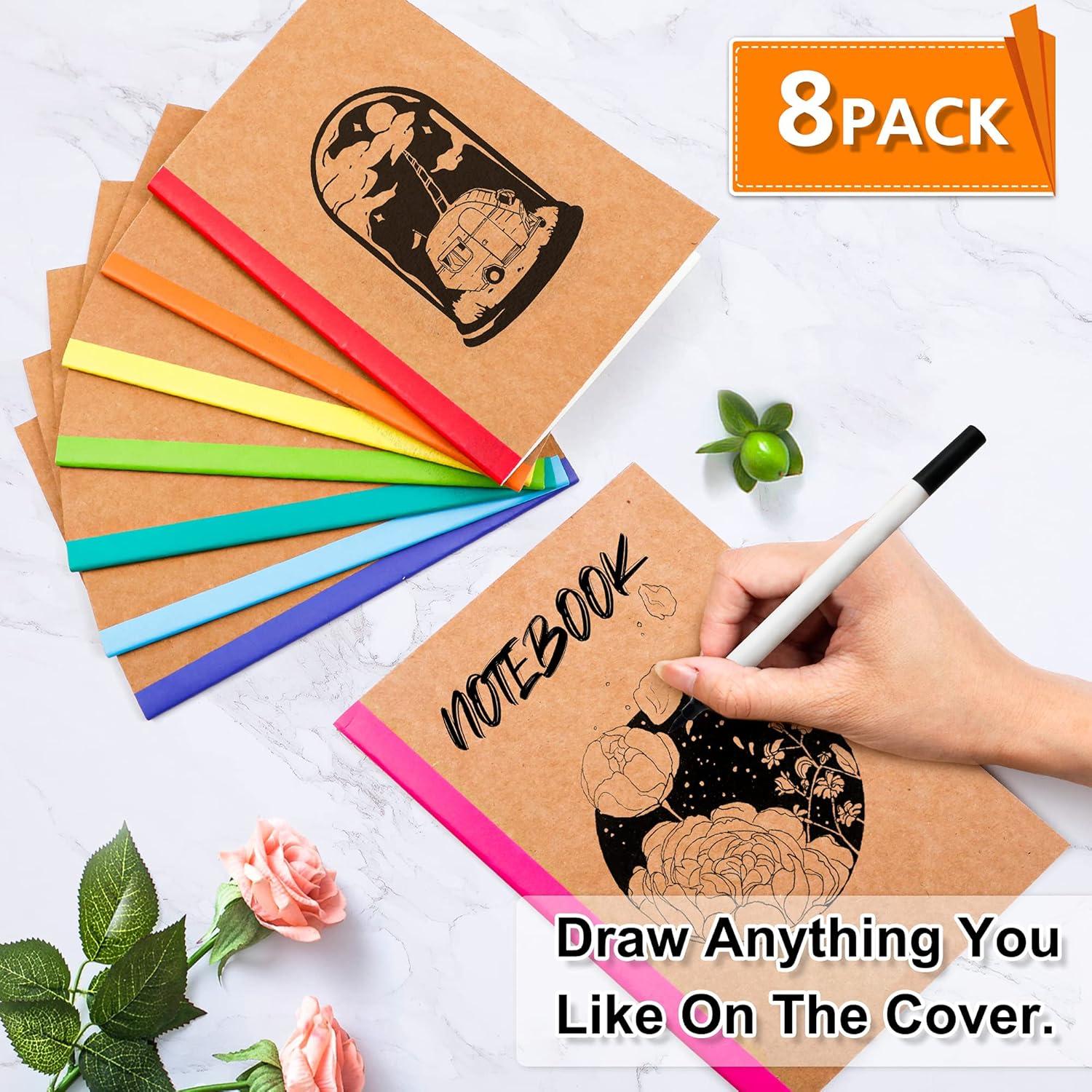 Feela 8 Cuadernos A5 de Composición Kraft Rayados 60 Páginas