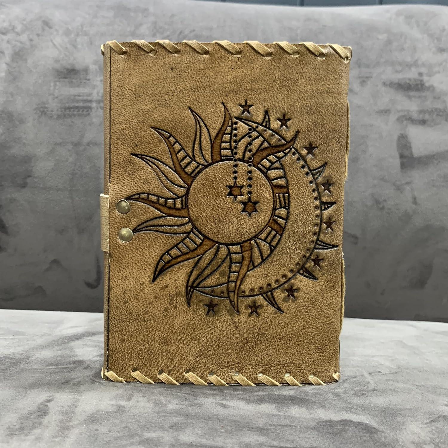 Diario de Piel Vintage CREATIVE LEATHER ART Sol y Luna 240 Páginas
