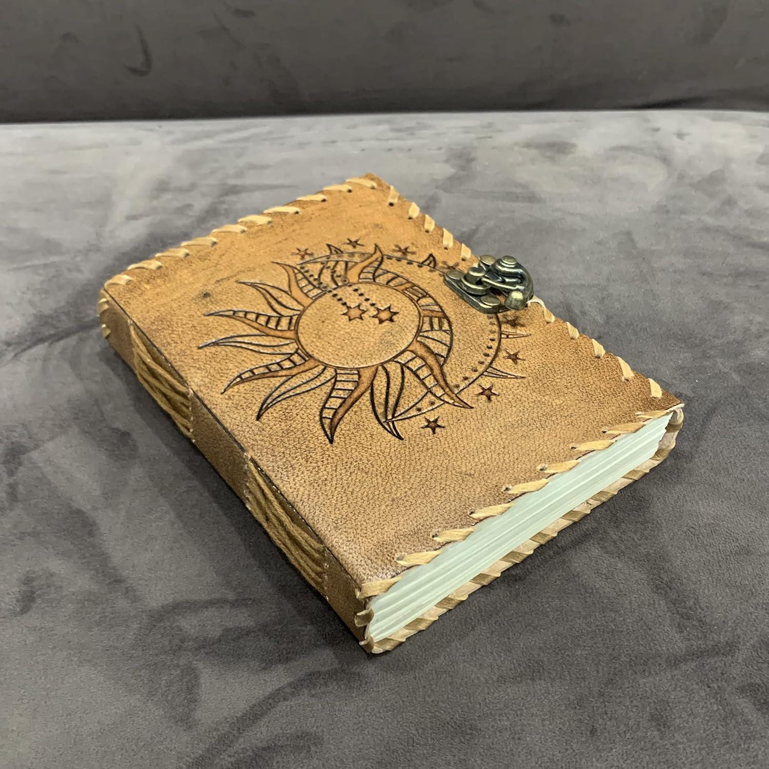 Diario de Piel Vintage CREATIVE LEATHER ART Sol y Luna 240 Páginas