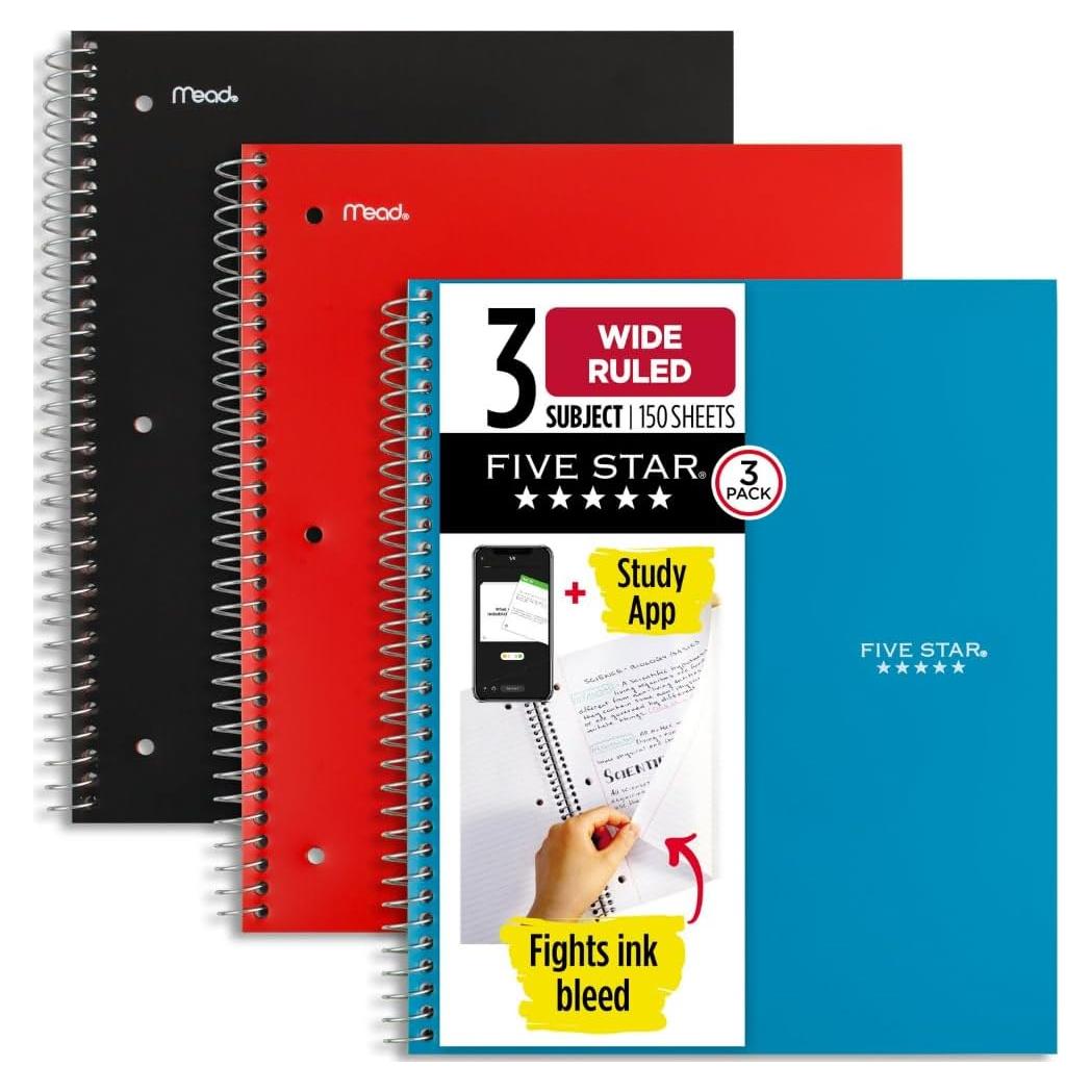Cuaderno Espiral Five Star 3 Materias 150 Hojas Rayadas