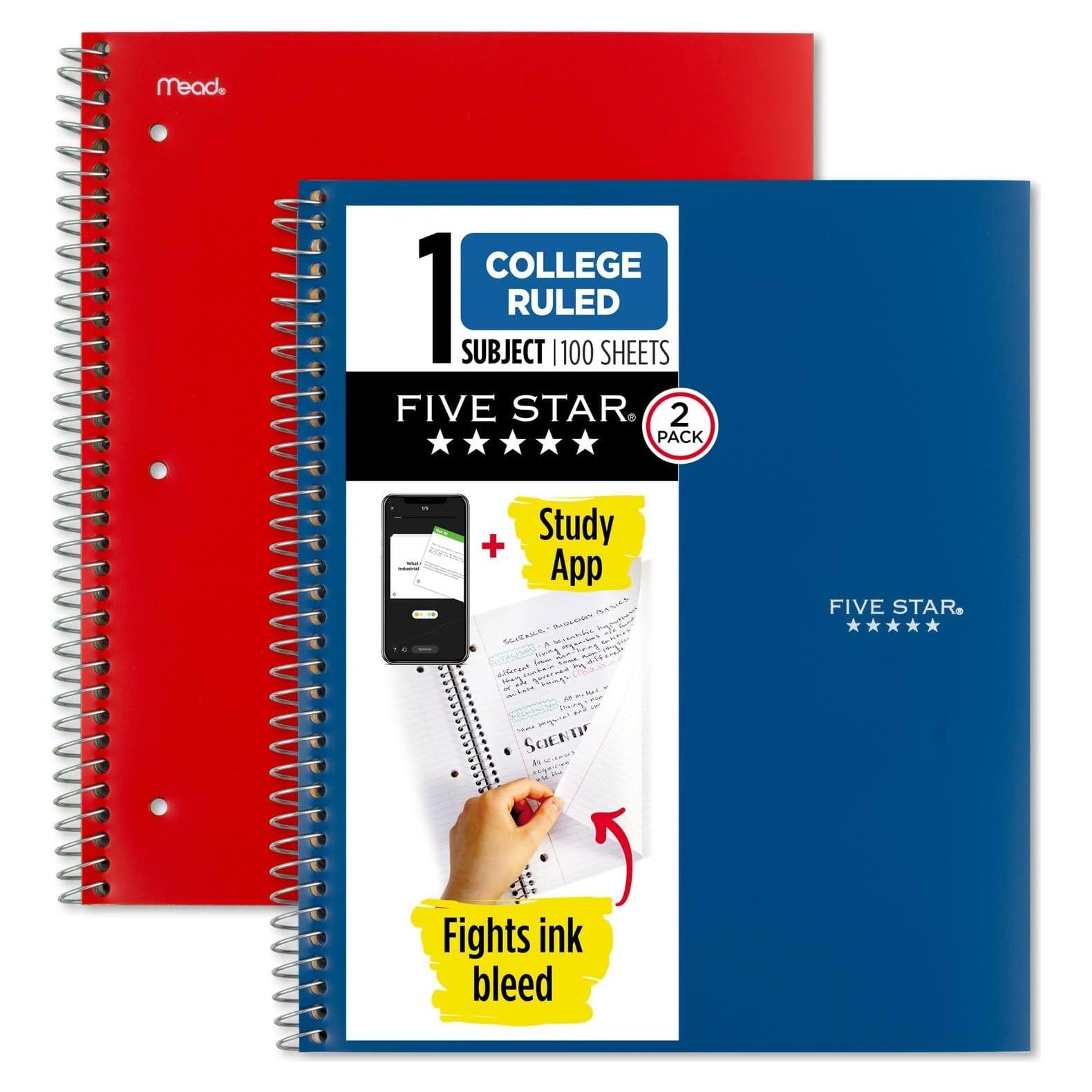 Cuaderno Espiral Five Star 1 Materia 100 Hojas Azul Rojo