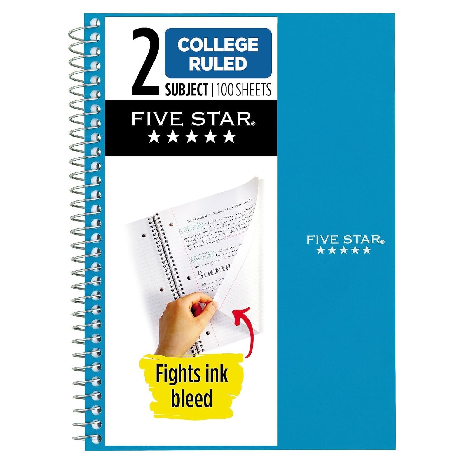 Cuaderno Espiral 2 Asignaturas Five Star 100 Hojas Azul