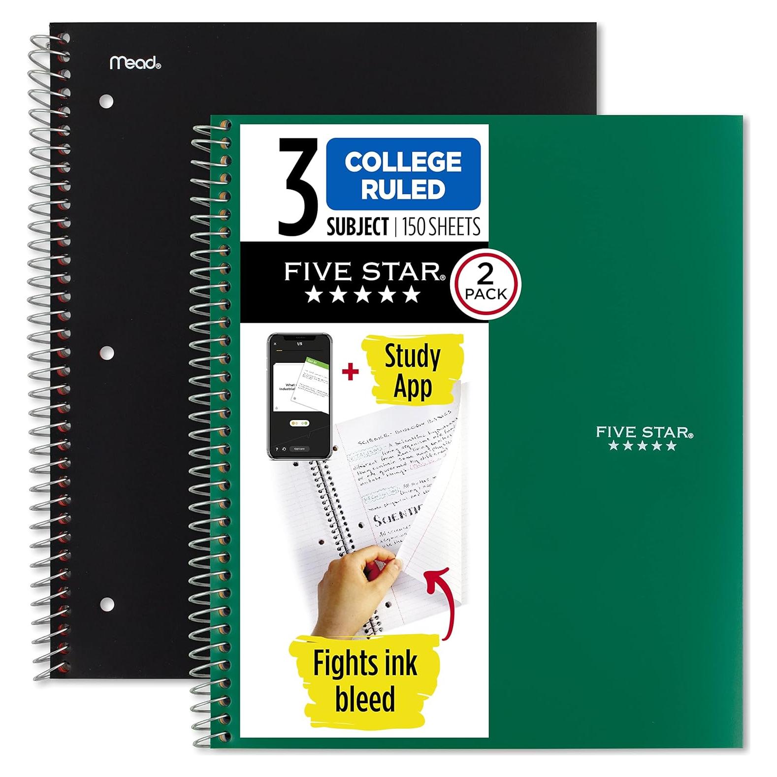 Cuaderno Espiral 3 Materias Five Star 150 Hojas Negro Verde