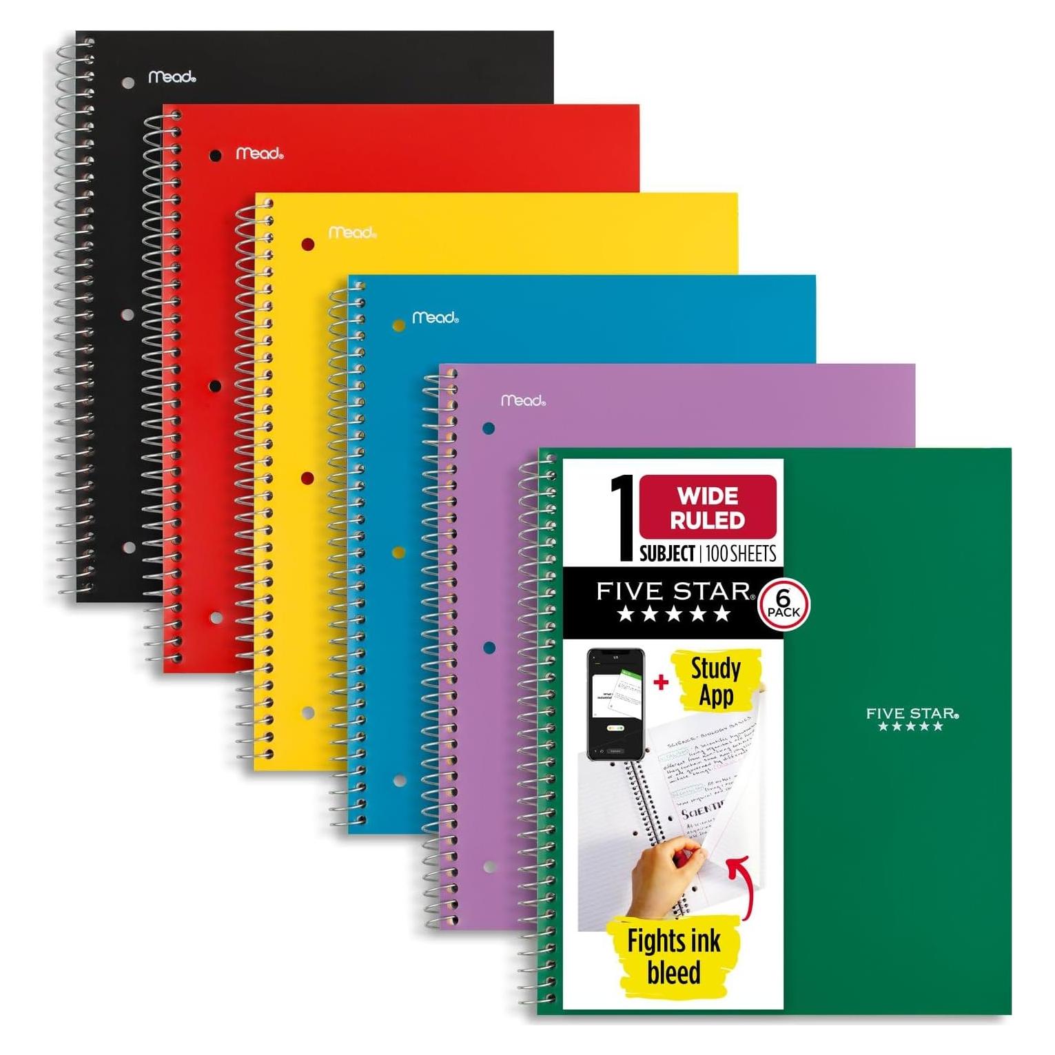 Cuaderno Espiral Five Star 1 Asignatura 100 Hojas Colores Asortidos