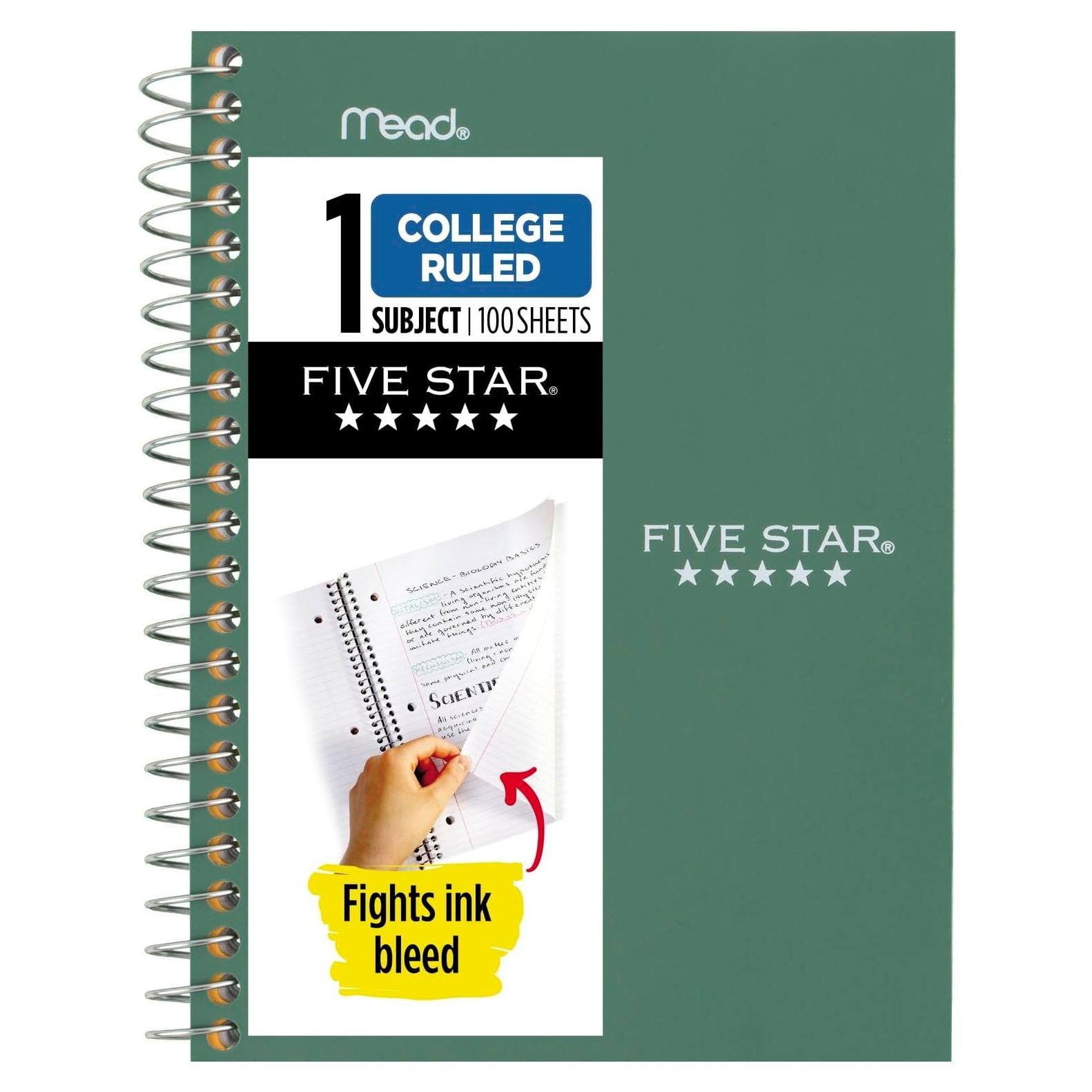 Cuaderno Personal Five Star 1 Asignatura 100 Hojas Verde