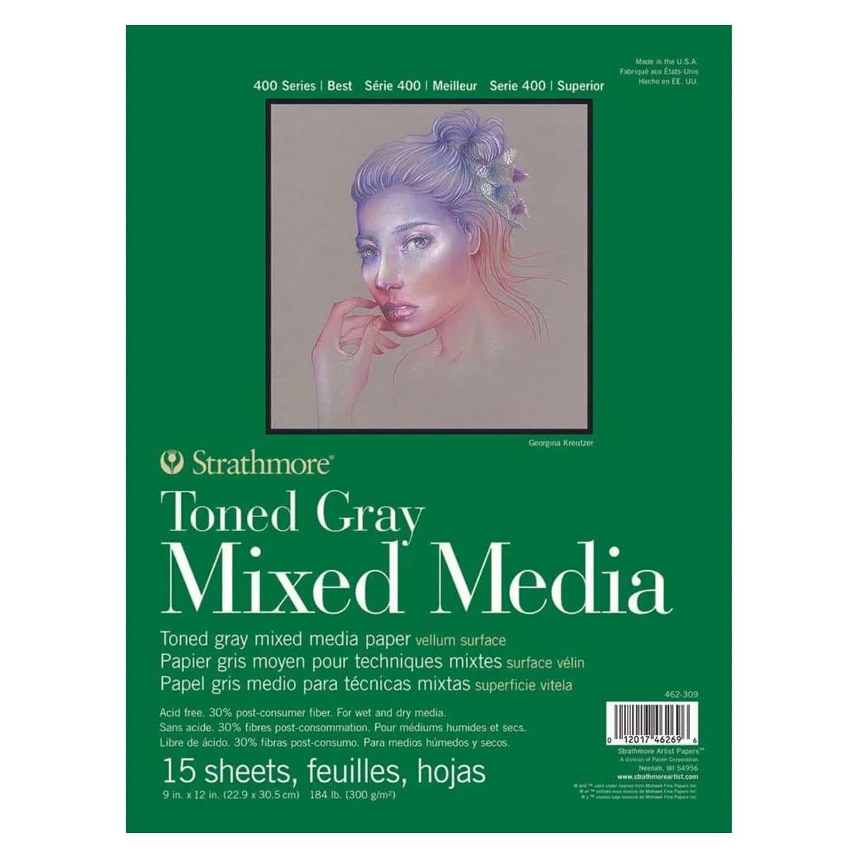 Papel de Medios Mixtos Strathmore Gris 22.86x30.48 cm 15 Hojas