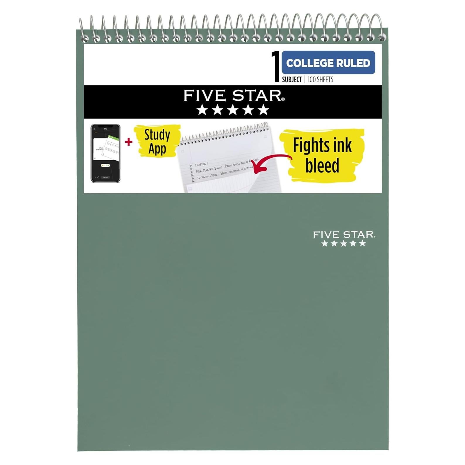 Cuaderno Espiral Five Star 1 Asignatura 100 Hojas Verde