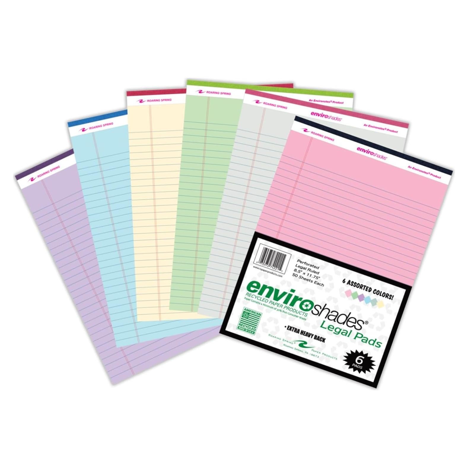 Bloc de Notas Legales Ecológicos ROARING SPRING - 6 Colores