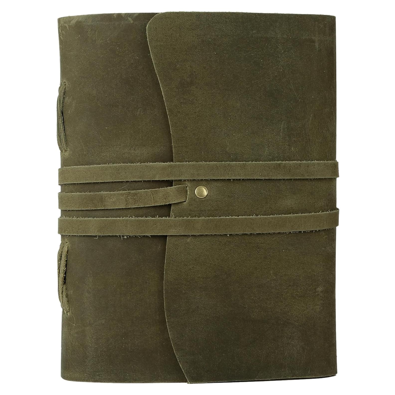 Diario de Cuero Verde KomalC 18x13 cm Hecho a Mano