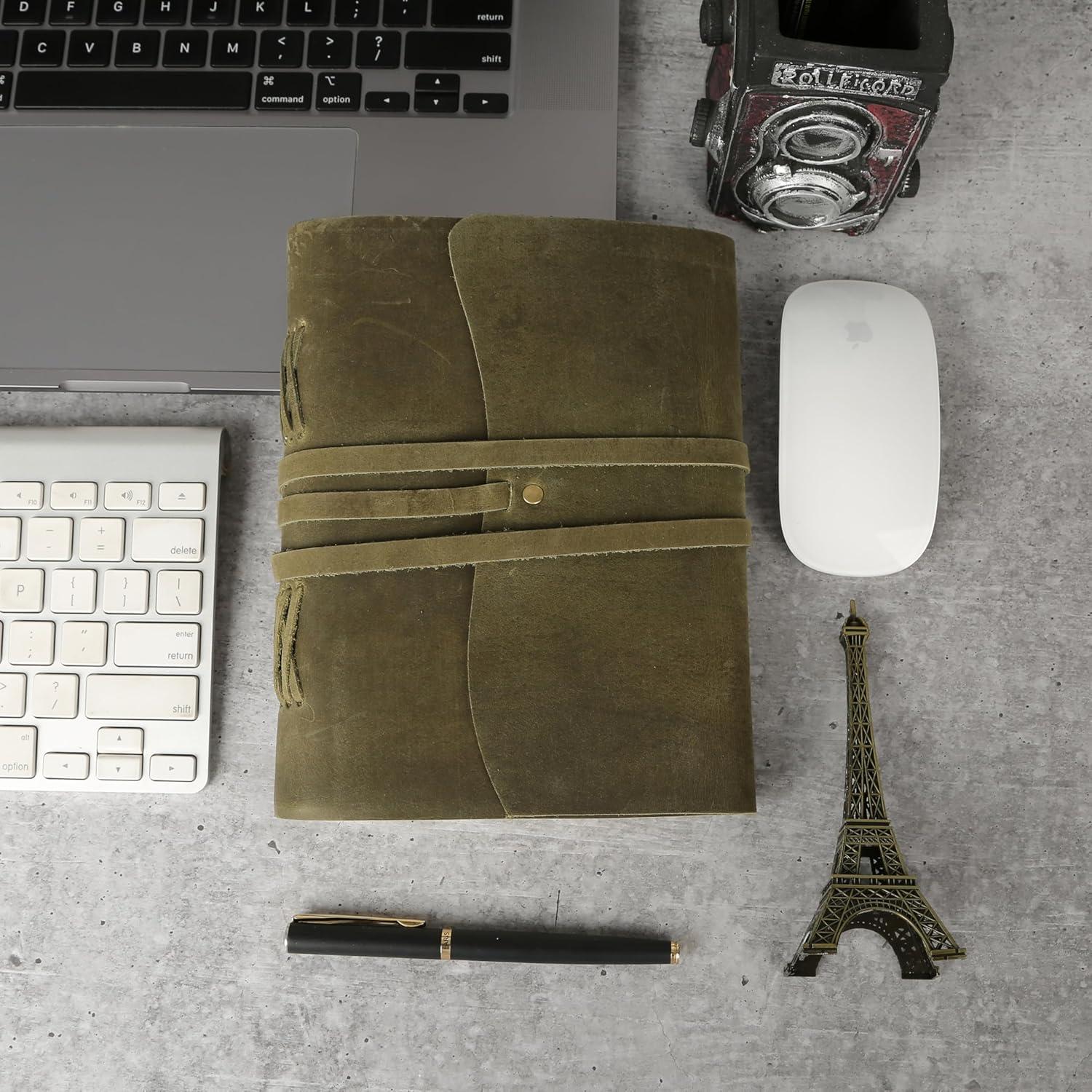 Diario de Cuero Verde KomalC 18x13 cm Hecho a Mano