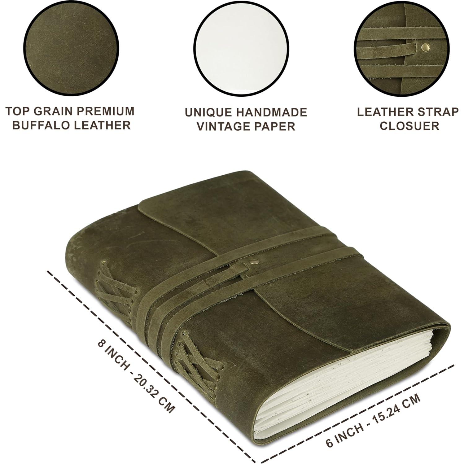 Diario de Cuero Verde KomalC 18x13 cm Hecho a Mano