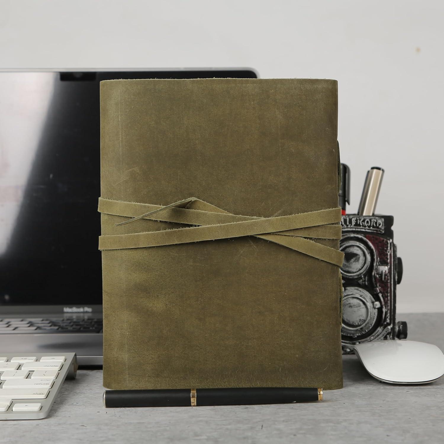 Diario de Cuero Verde KomalC 18x13 cm Hecho a Mano