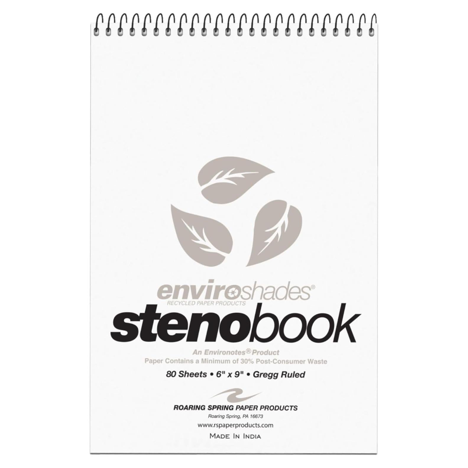Cuadernos Steno ROARING SPRING, Paquete de 4, Papel Reciclado 80 Hojas