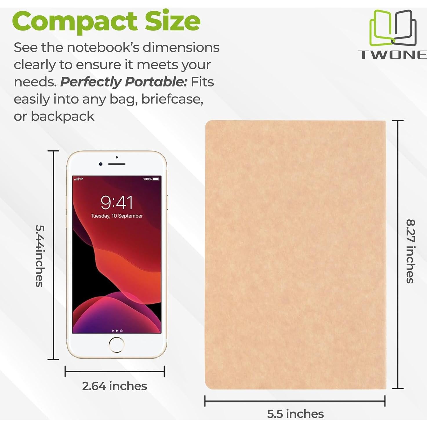 Cuaderno A5 TWONE Kraft Rayado - Paquete de 6 Unidades