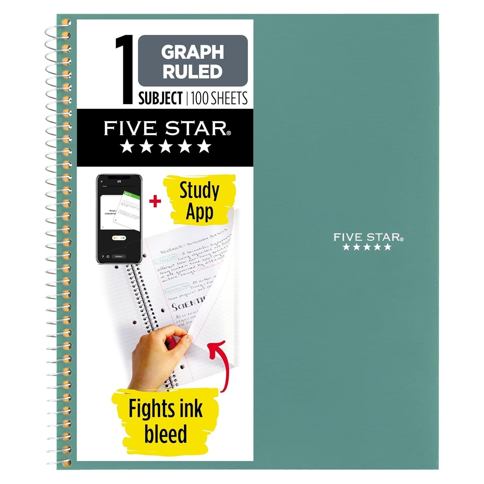 Cuaderno Espiral Five Star 1 Asignatura 100 Hojas Cuadriculado Verde