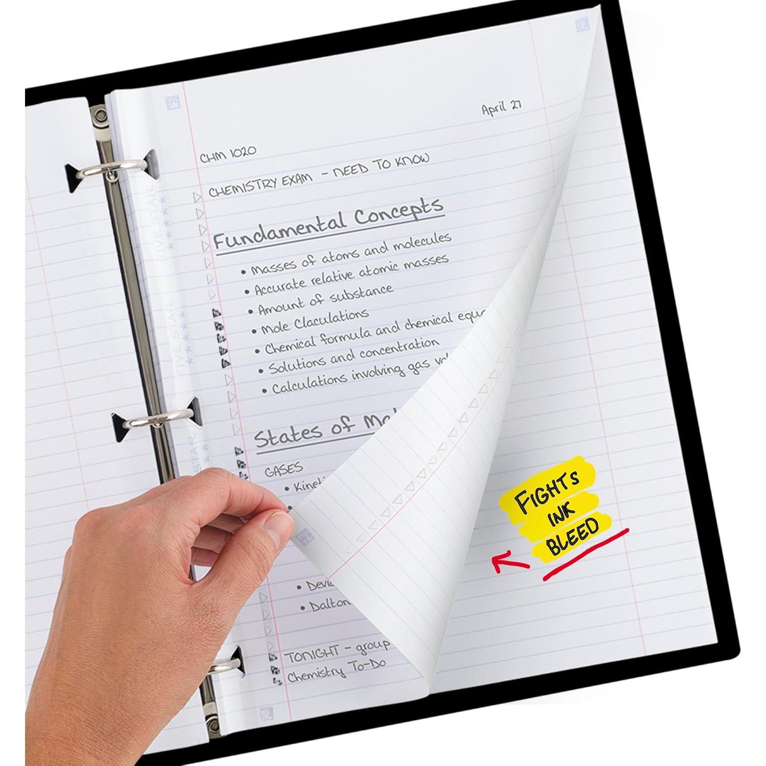 Five Star Loose Leaf Paper + Study App, College Ruled Filler Notebook Paper, Reinforced, Fights Ink Bleed, 8-1/2" x 11", 80 Sheets (170102)