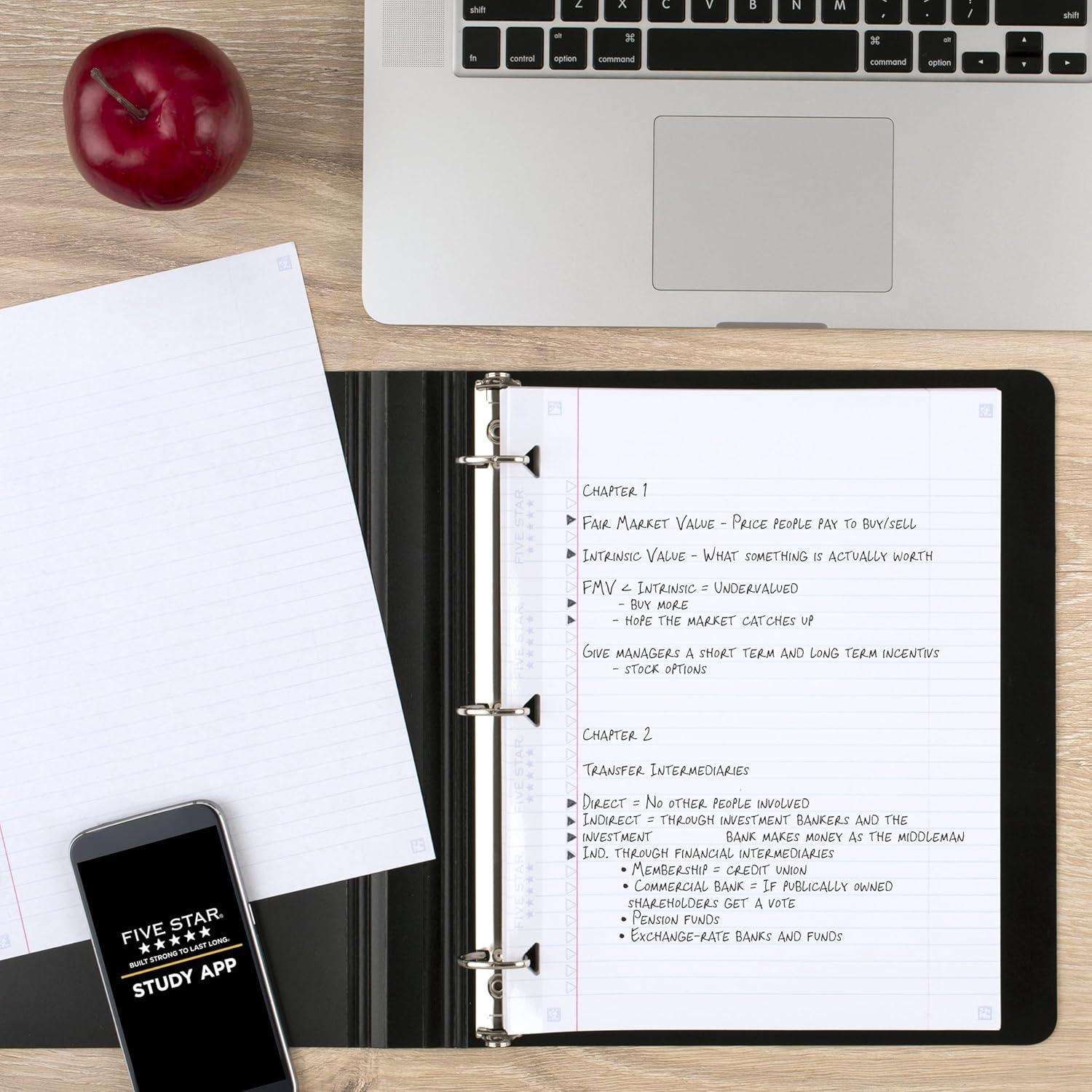 Five Star Loose Leaf Paper + Study App, College Ruled Filler Notebook Paper, Reinforced, Fights Ink Bleed, 8-1/2" x 11", 80 Sheets (170102)