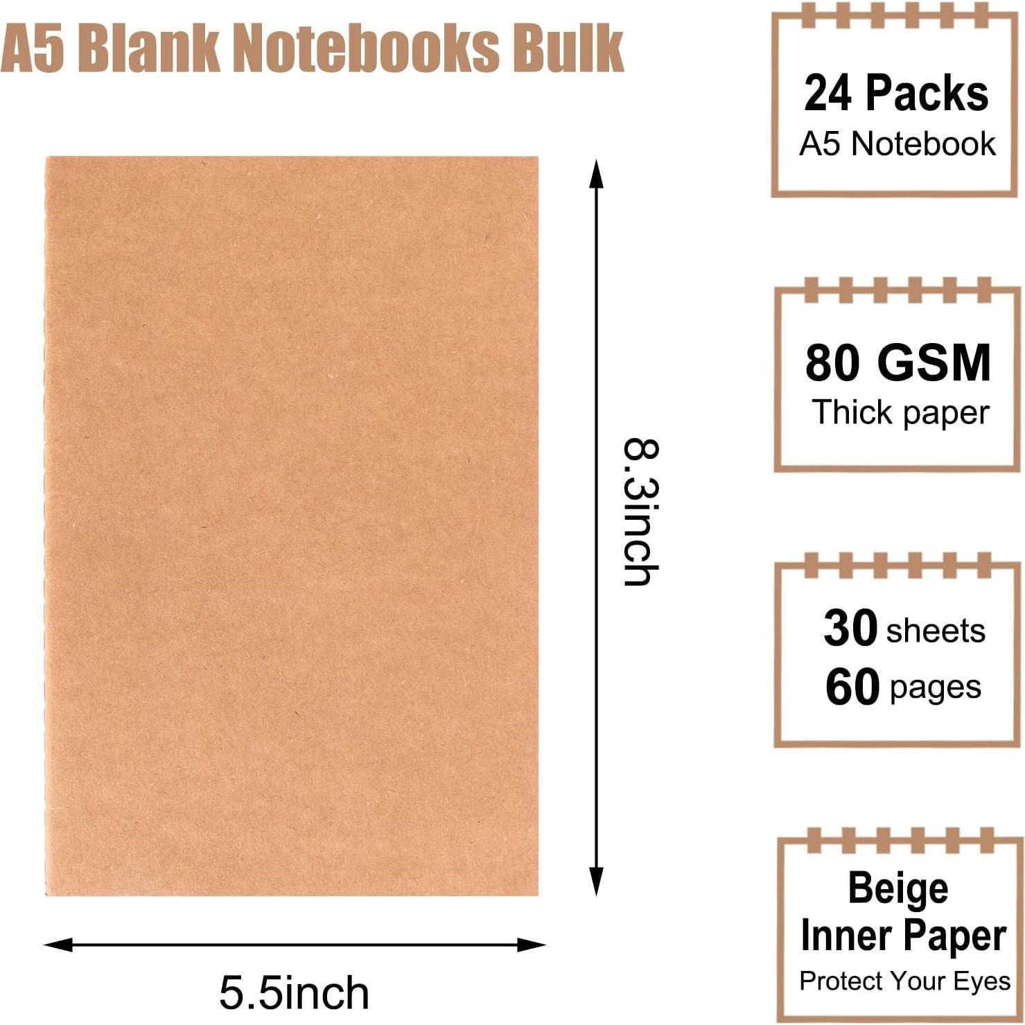 Paquete de 24 Cuadernos Kraft A5 Liso EOOUT 60 Páginas