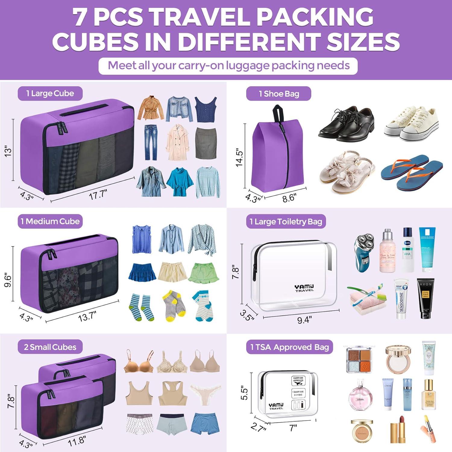 YAMIU Set de Cubos de Empaque 7 Piezas Nylon Púrpura