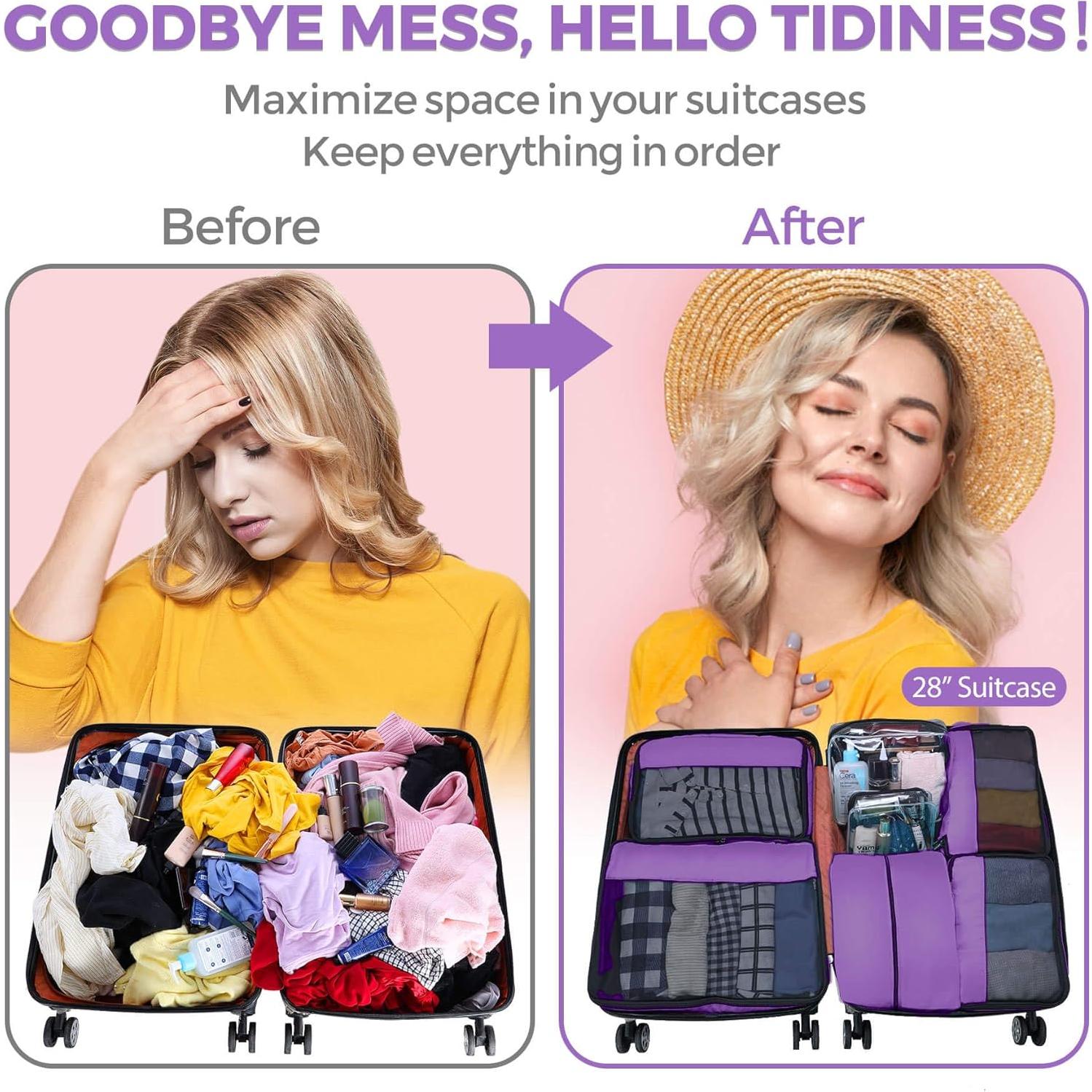 YAMIU Set de Cubos de Empaque 7 Piezas Nylon Púrpura