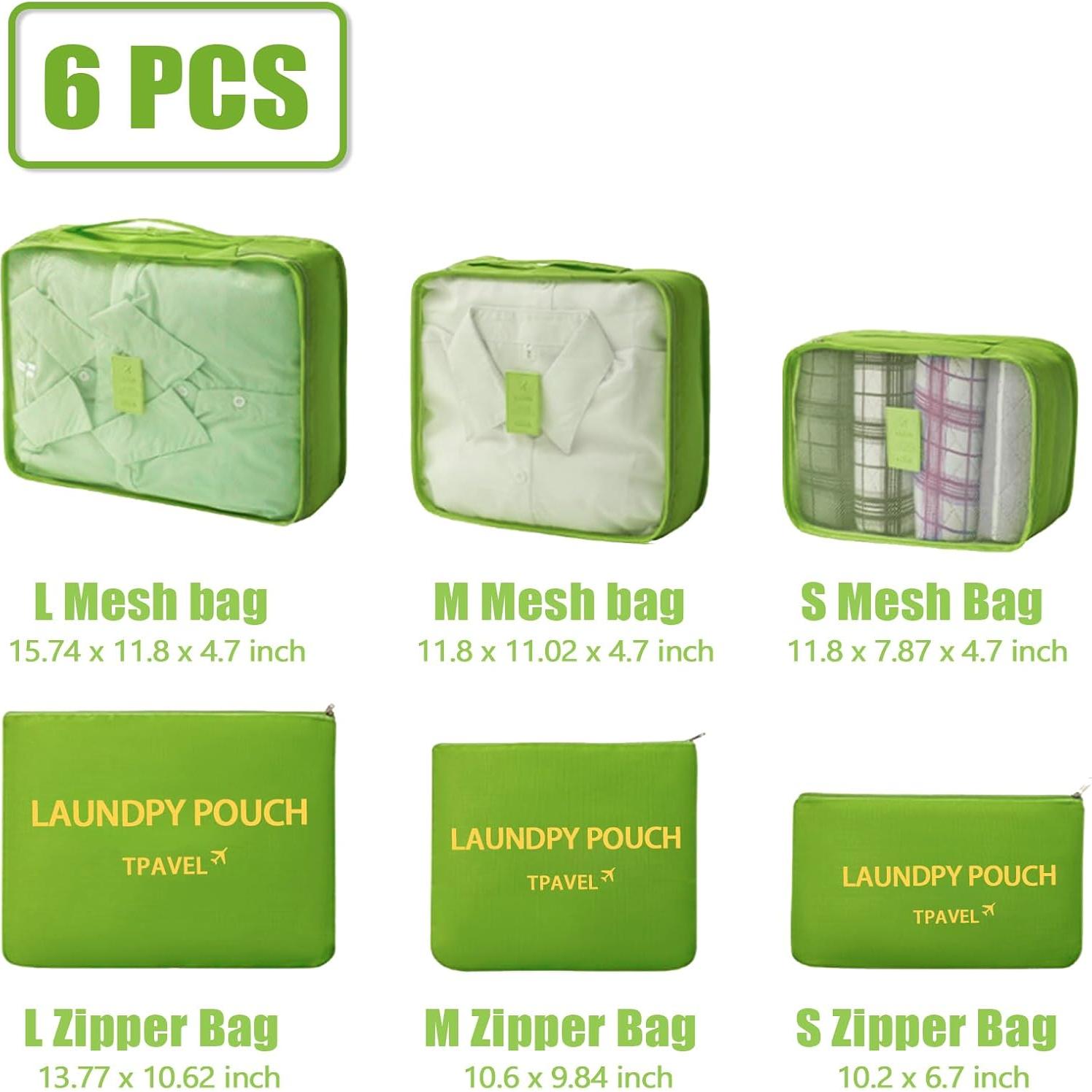 Set de 6 Cubos de Empaque INVODA para Viaje Verde