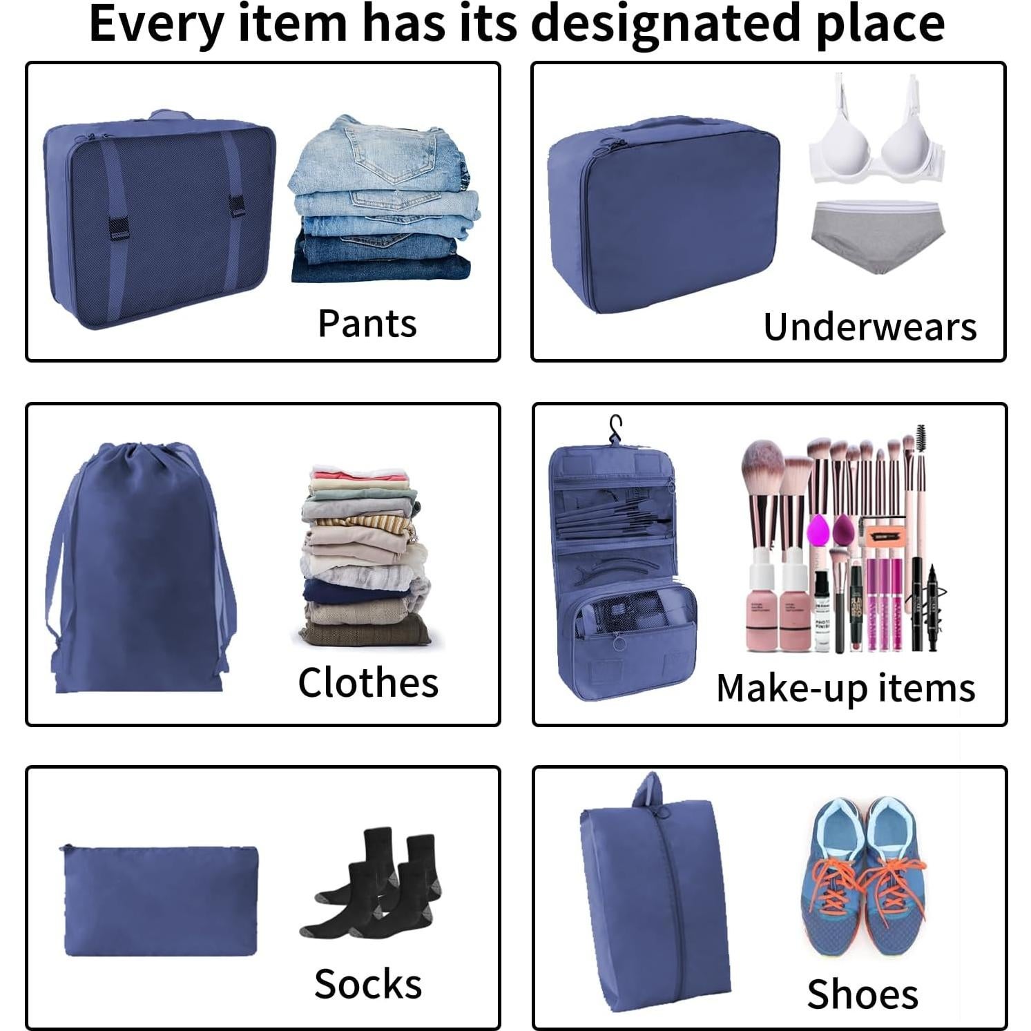 Set de 10 Cubos de Empaque SLMT para Maletas - Azul Marino