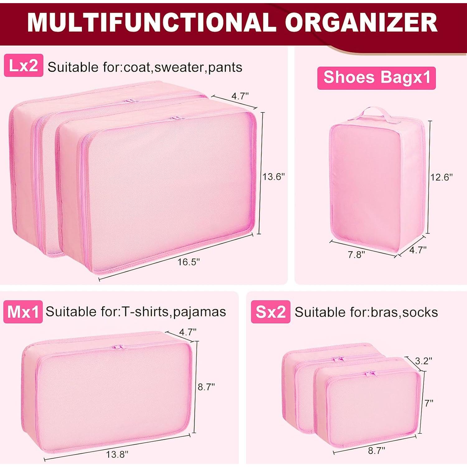 Cubos de Embalaje CALACH 6 Piezas Organizador de Maletas Rosa