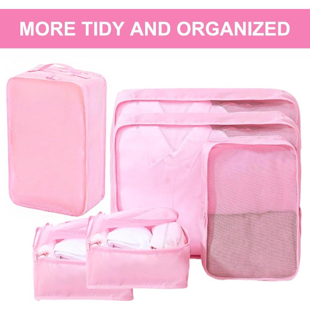Cubos de Embalaje CALACH 6 Piezas Organizador de Maletas Rosa