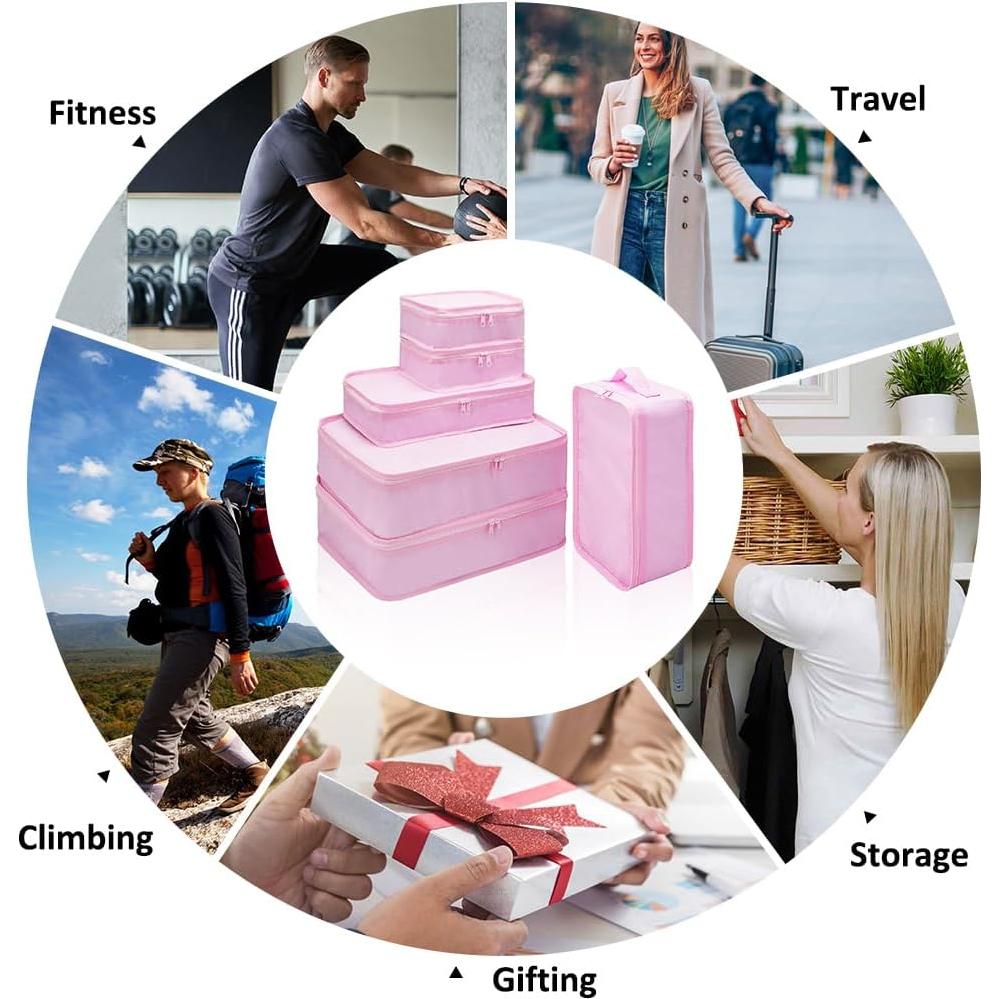 Cubos de Embalaje CALACH 6 Piezas Organizador de Maletas Rosa