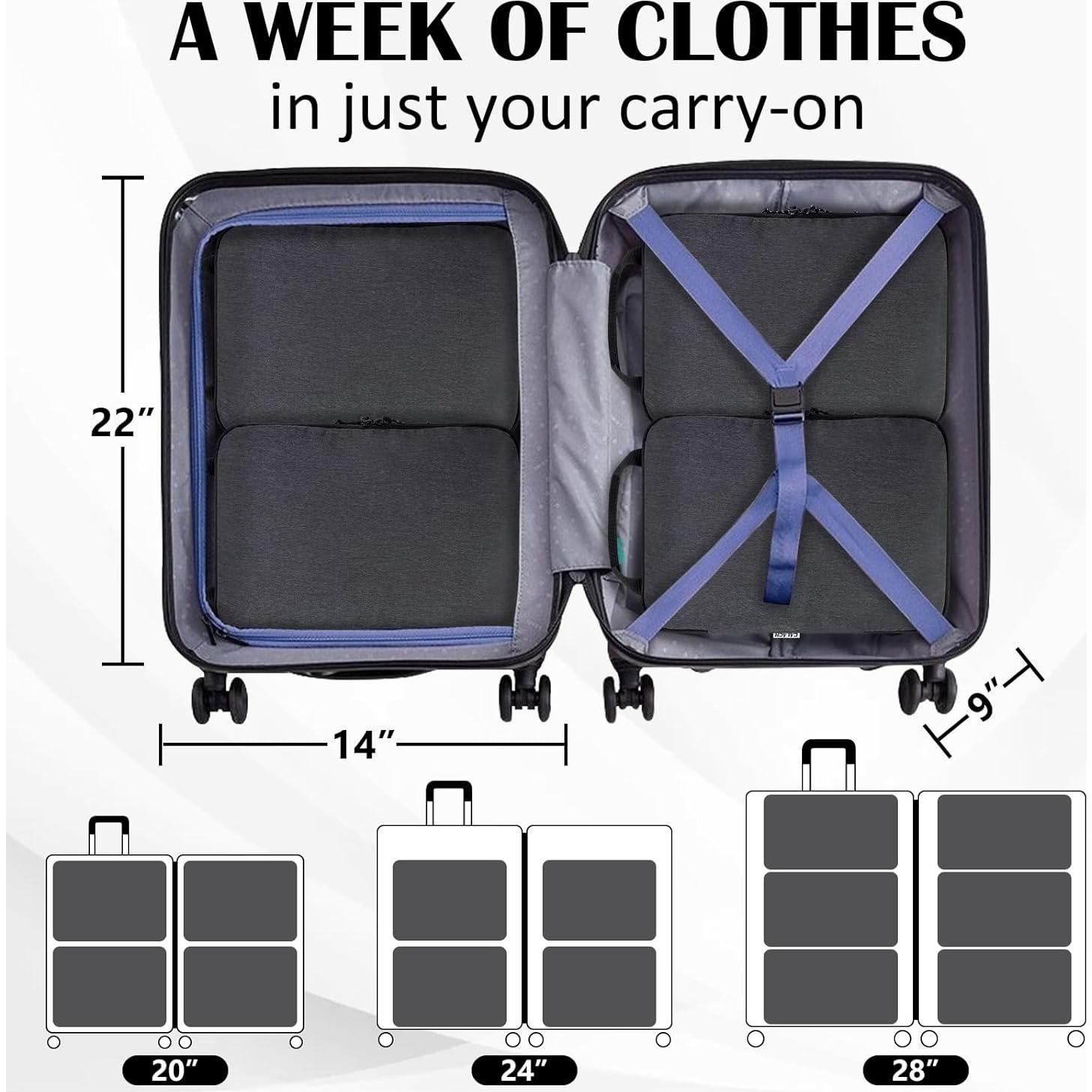 Cubos de Compresión CALACH para Viaje 4 Pcs Negro