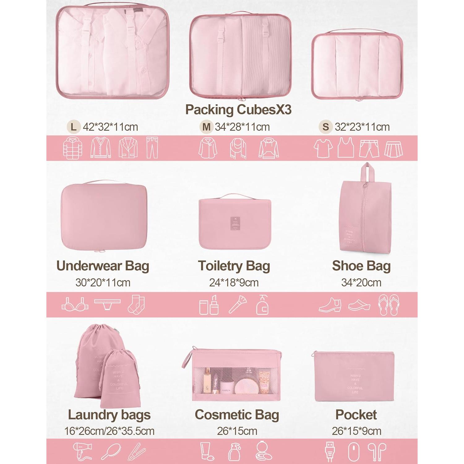 Set de 10 Cubos de Empaque Anjing Rosa para Viaje