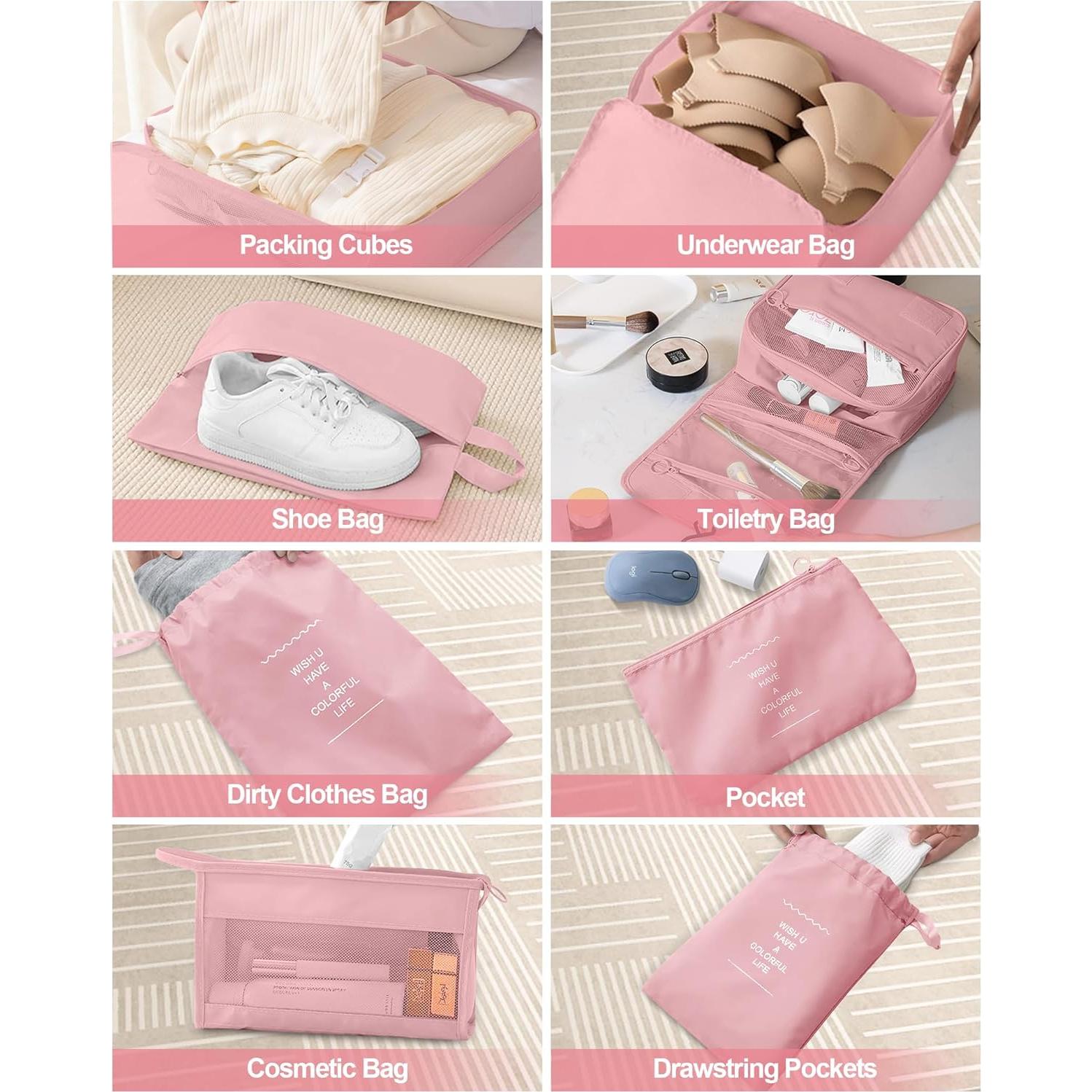 Set de 10 Cubos de Empaque Anjing Rosa para Viaje