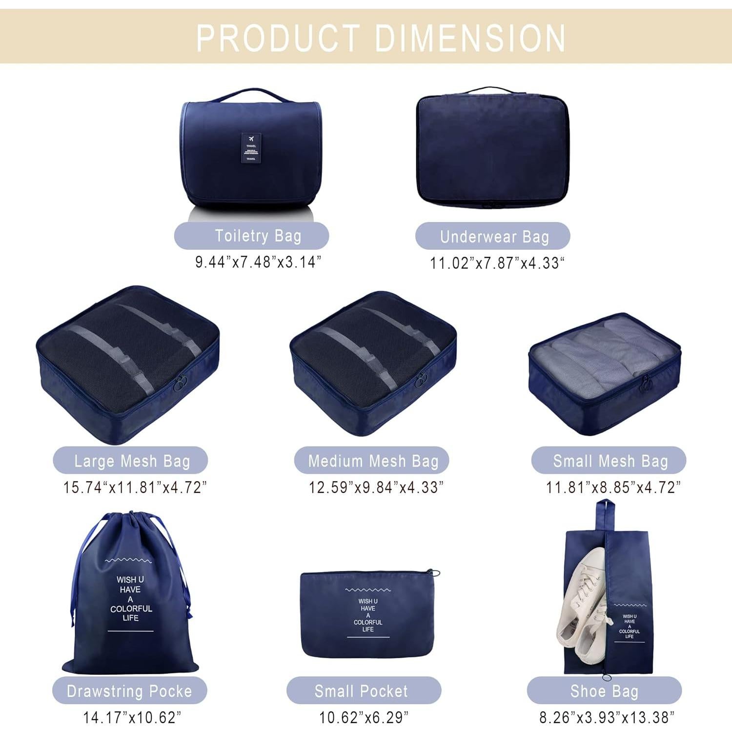 Set de Cubos de Empaque Ebbniur 8 Pzs Azul Marino