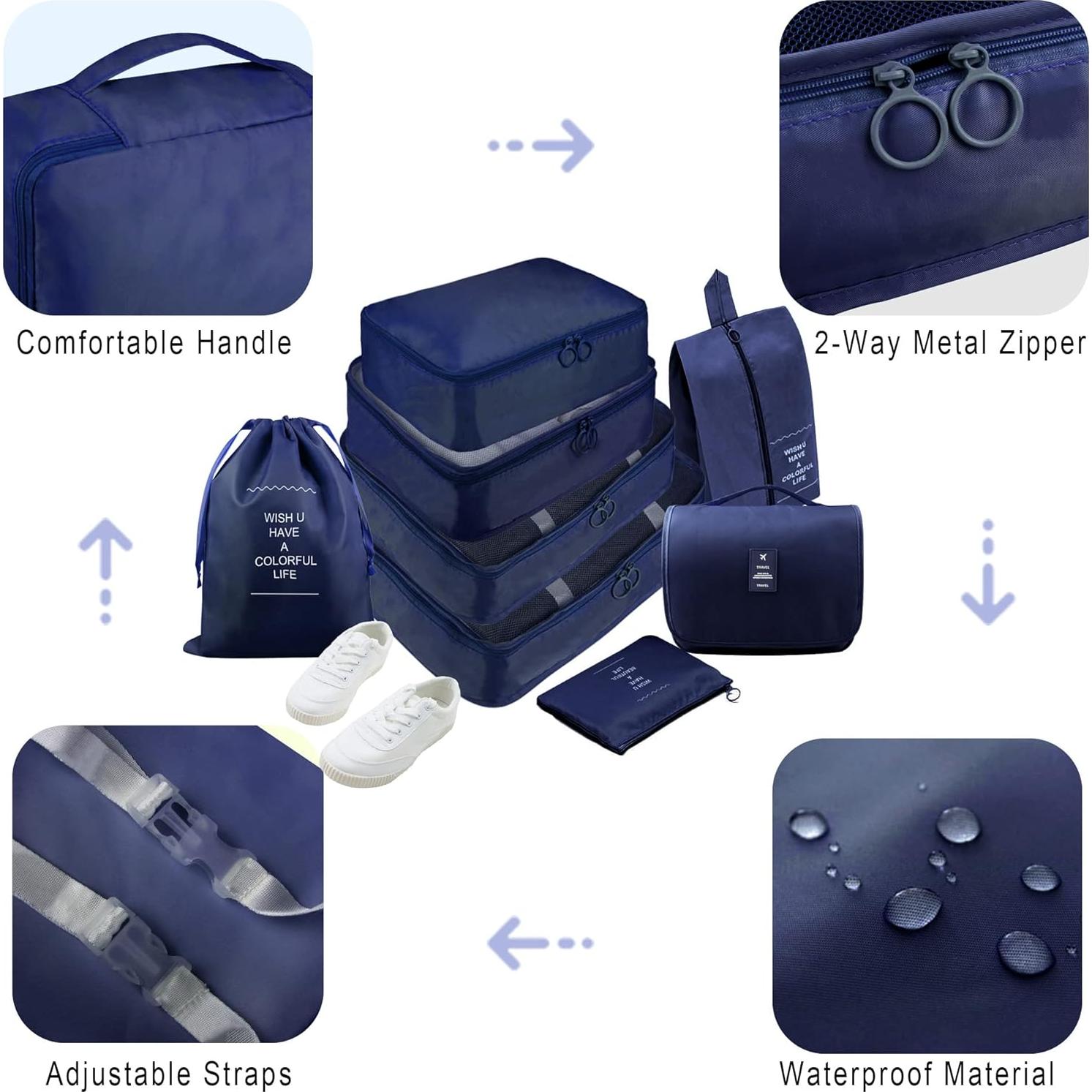 Set de Cubos de Empaque Ebbniur 8 Pzs Azul Marino