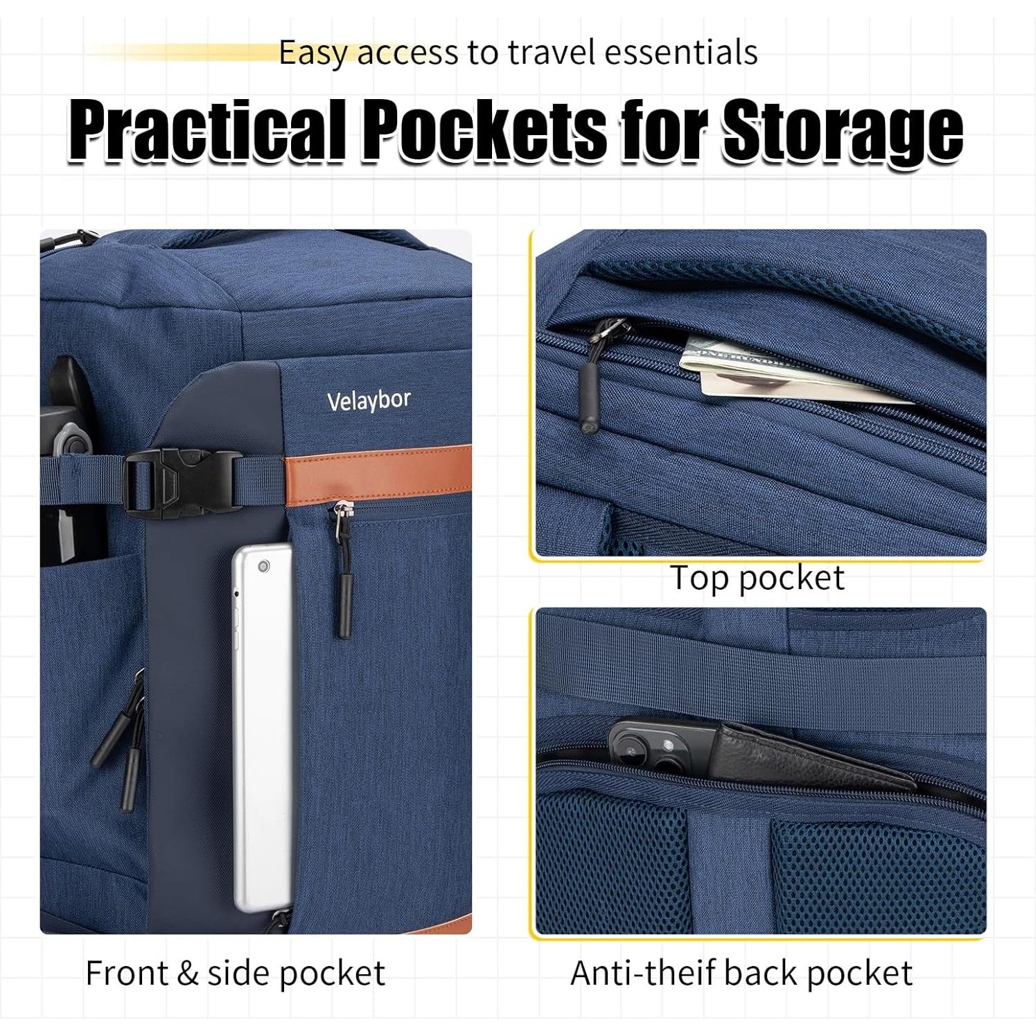 Mochila de viaje 42L Velaybor con cubos de embalaje y USB