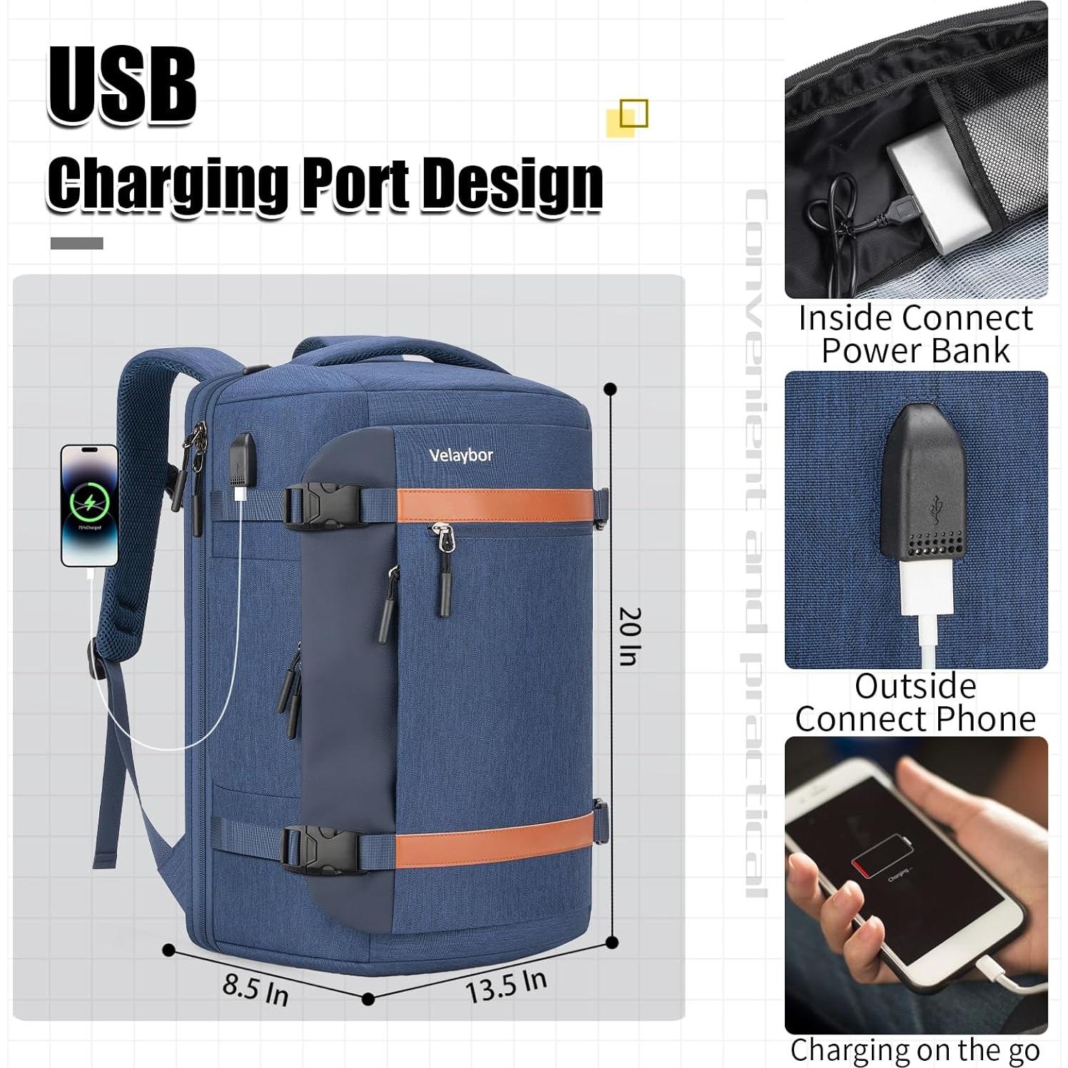 Mochila de viaje 42L Velaybor con cubos de embalaje y USB