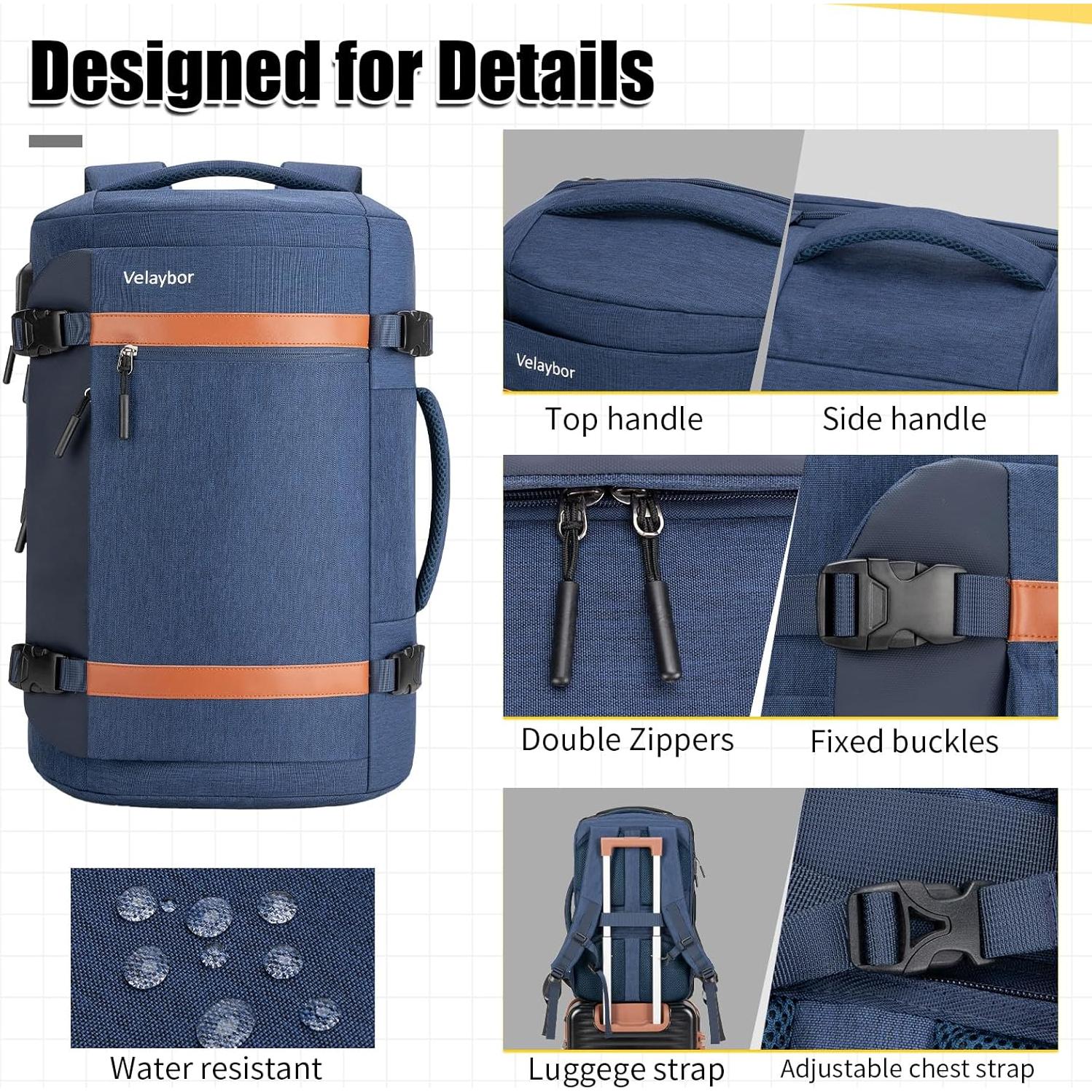 Mochila de viaje 42L Velaybor con cubos de embalaje y USB