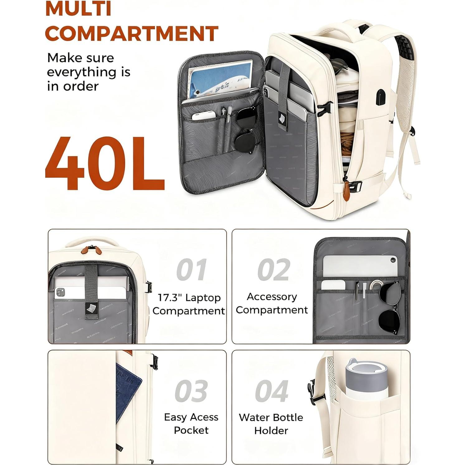 Mochila de Viaje Vancropak 40L Expandible para Laptop 17"