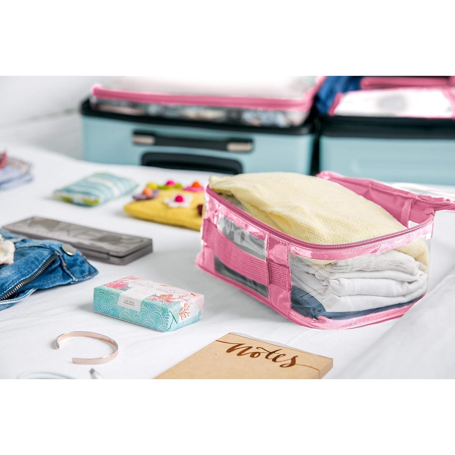 Cubo de Empaque de Viaje Rosa EzPacking 26x15cm PVC Transparente