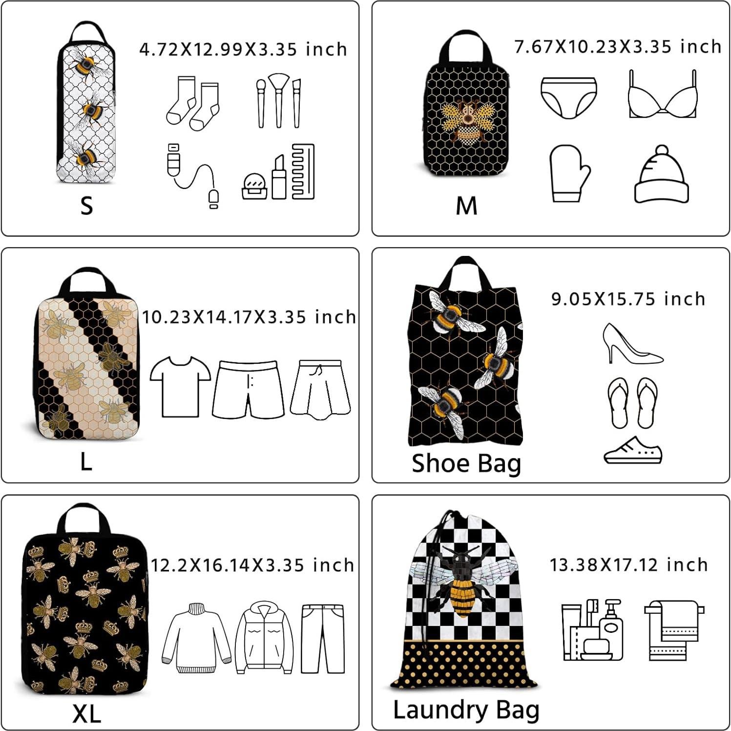 Set de 6 Cubos de Compresión Impermeables Ysnifeiw - Abejas Negras