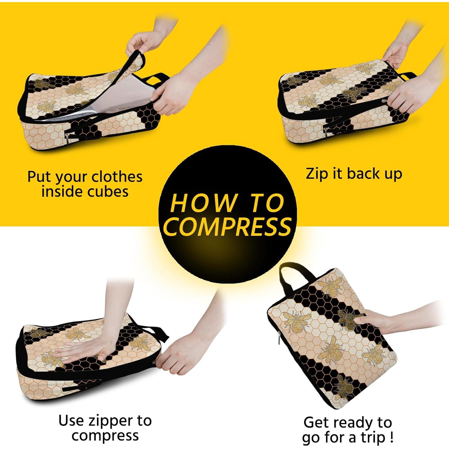 Set de 6 Cubos de Compresión Impermeables Ysnifeiw - Abejas Negras
