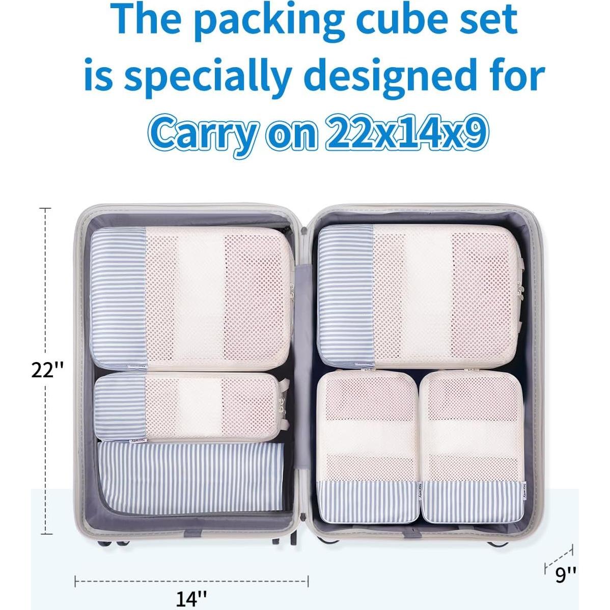 Set de 6 Cubos de Compresión Narwey para Viajes - Rayas Azul Grisáceo