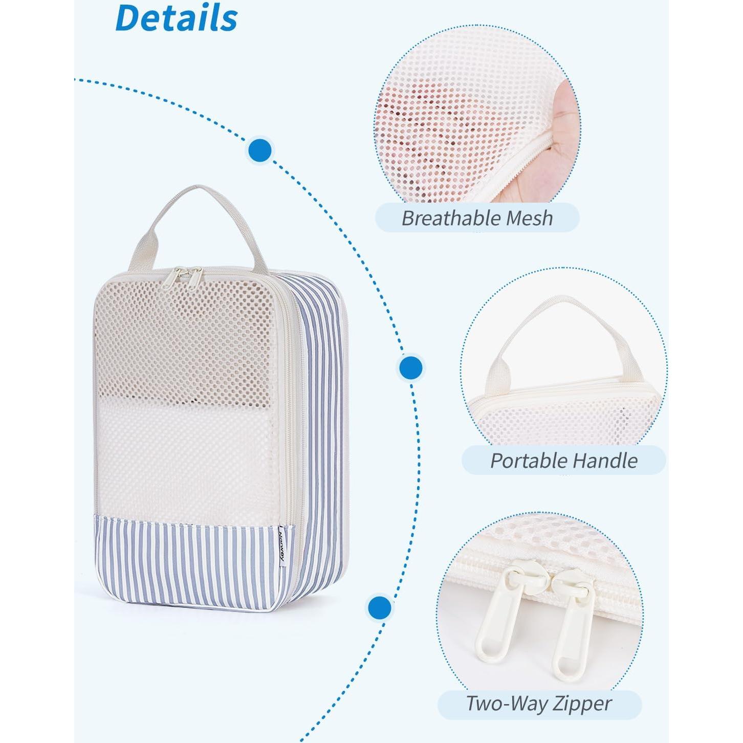 Set de 6 Cubos de Compresión Narwey para Viajes - Rayas Azul Grisáceo